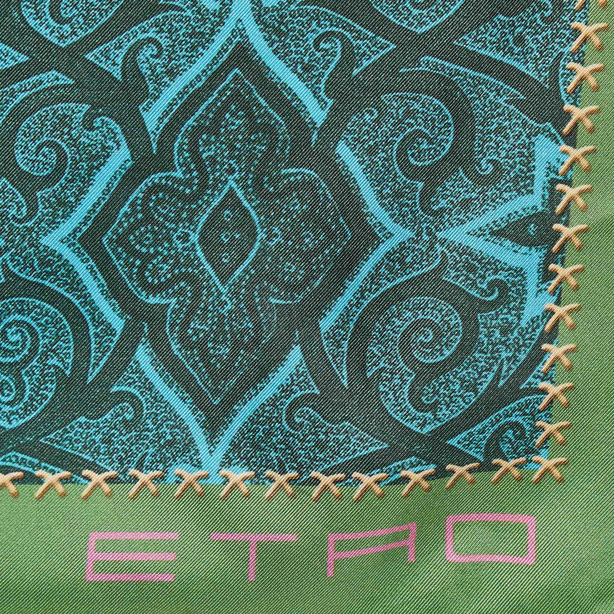 Etro Green Paisley Print Silk Handkerchief Scarf