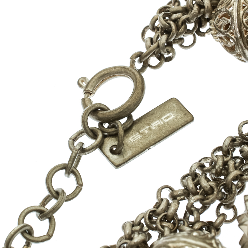 Etro Textured Charm Silver Tone Chain Link Bracelet