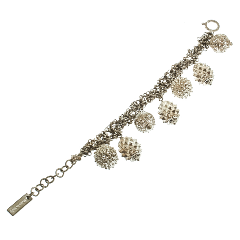 Etro Textured Charm Silver Tone Chain Link Bracelet