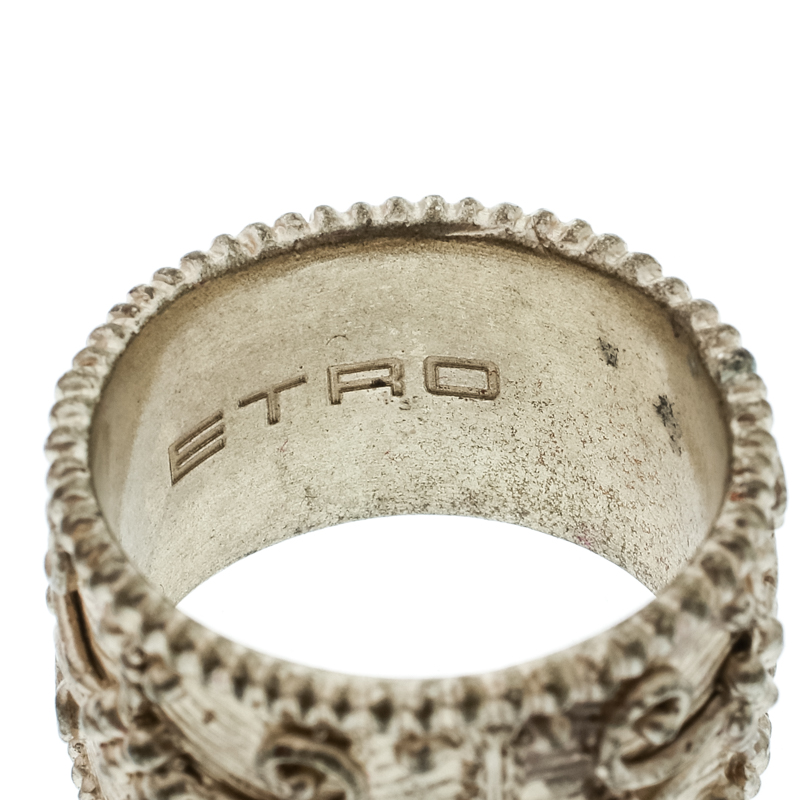 Etro Textured Gold Tone Wide Band Ring Size 61