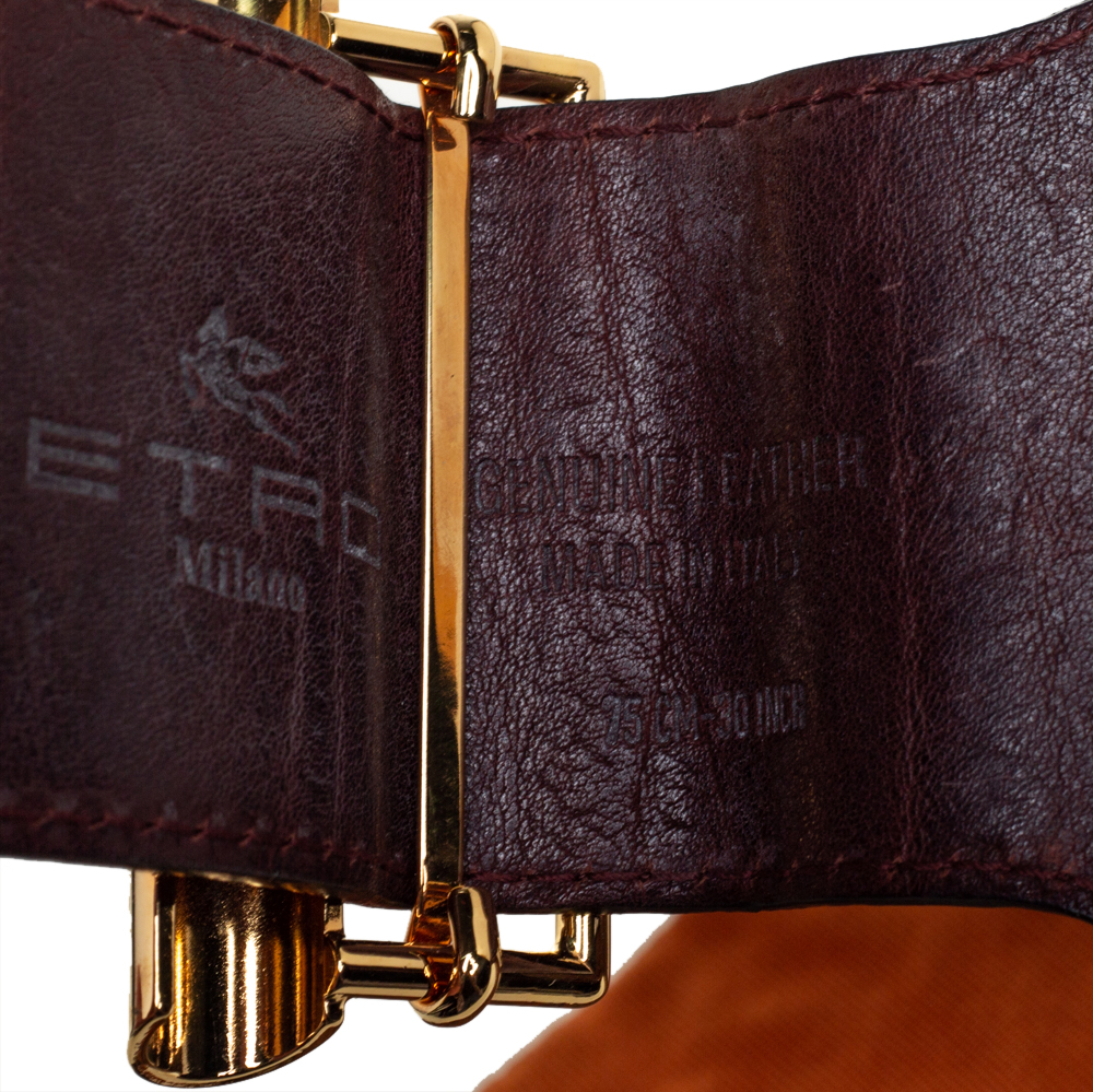 Etro Orange/Brown Leather And Fabric Studded Waist Belt 75CM
