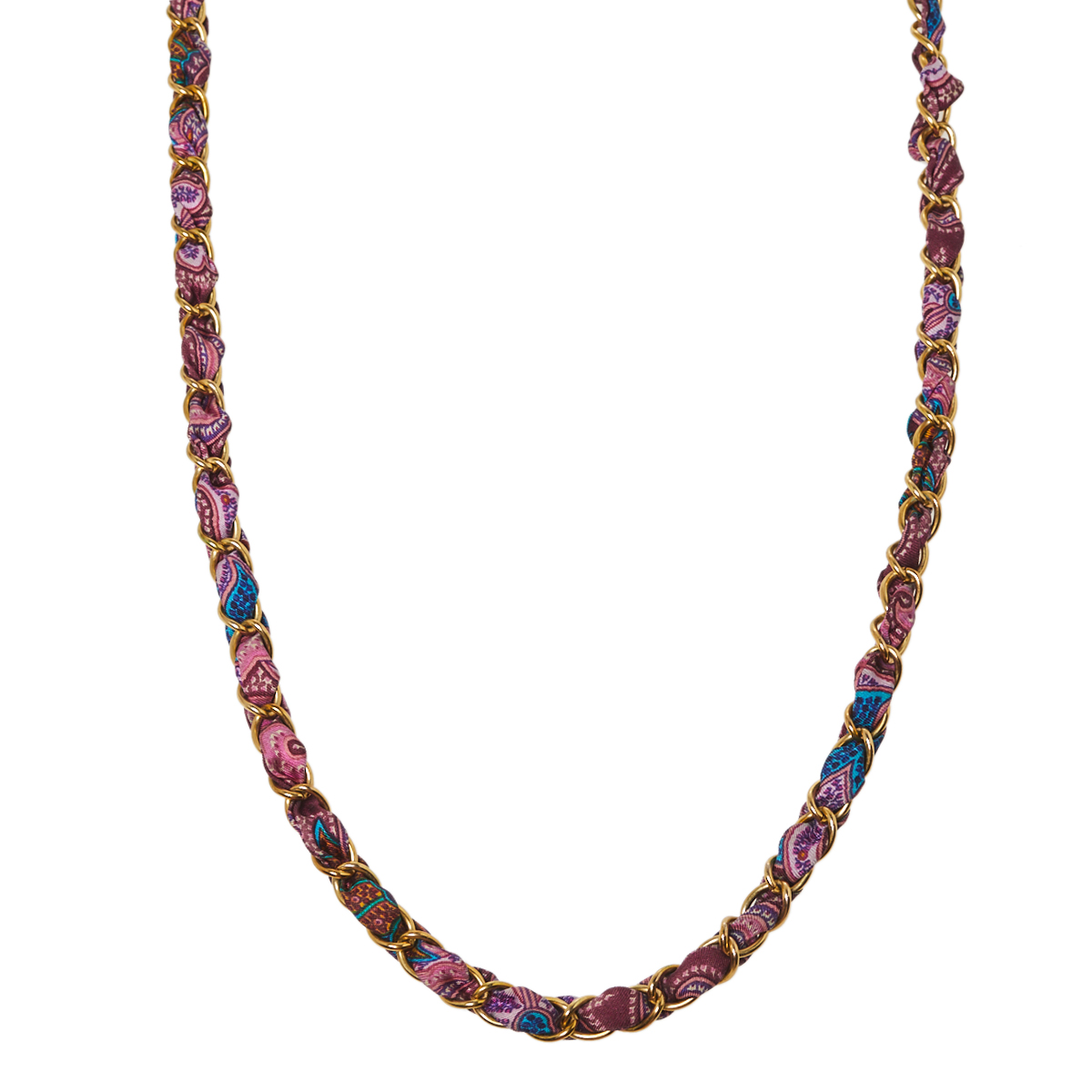 Etro Purple Silk Woven Gold Tone Long Necklace