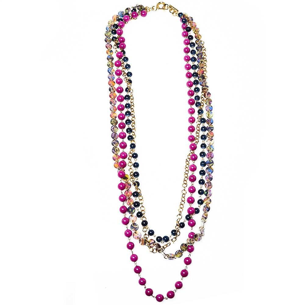 Etro Purple & Blue Beaded Multi Layered Chain Necklace