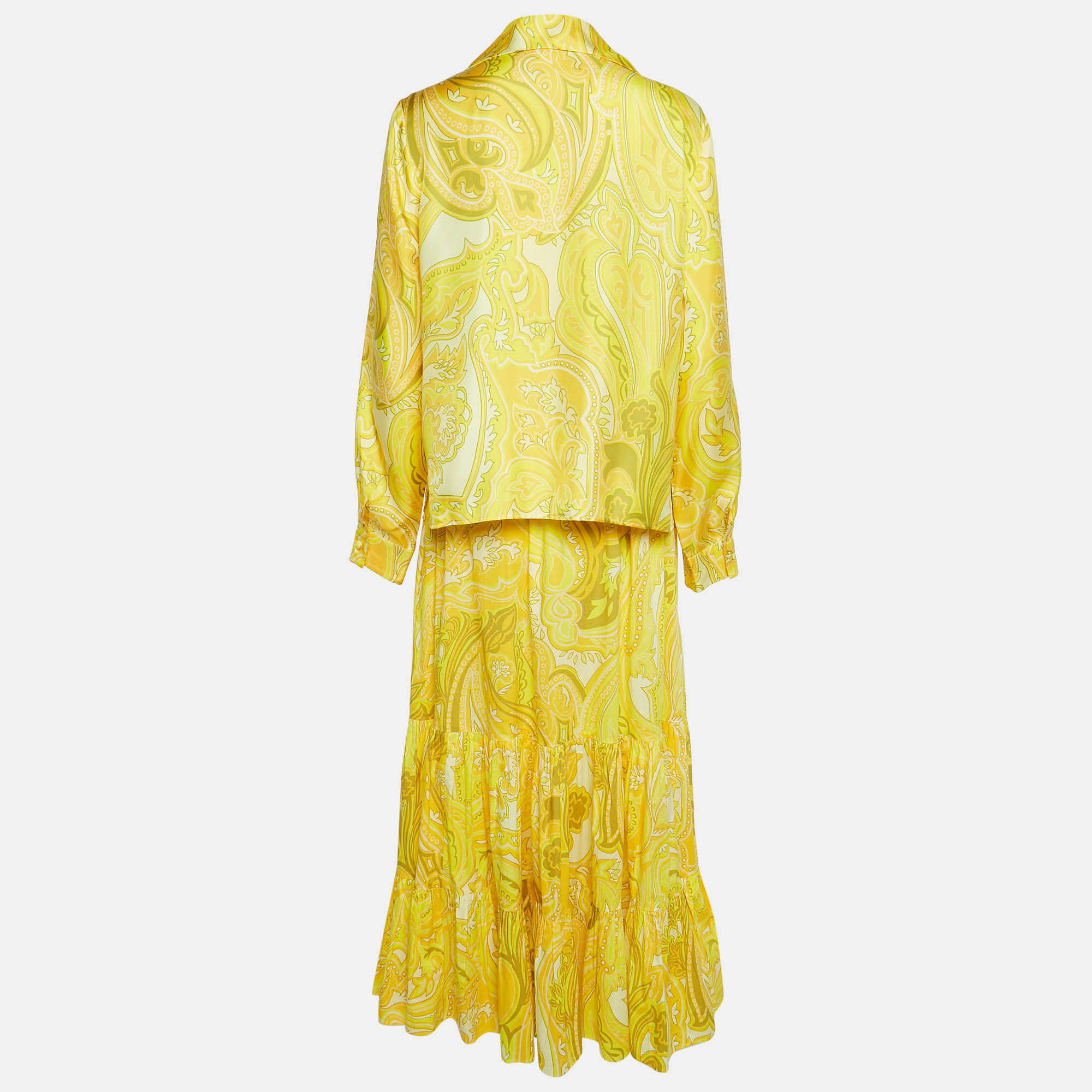 Etro Yellow Printed Silk/Cotton Shirt And Skirt Set M/L