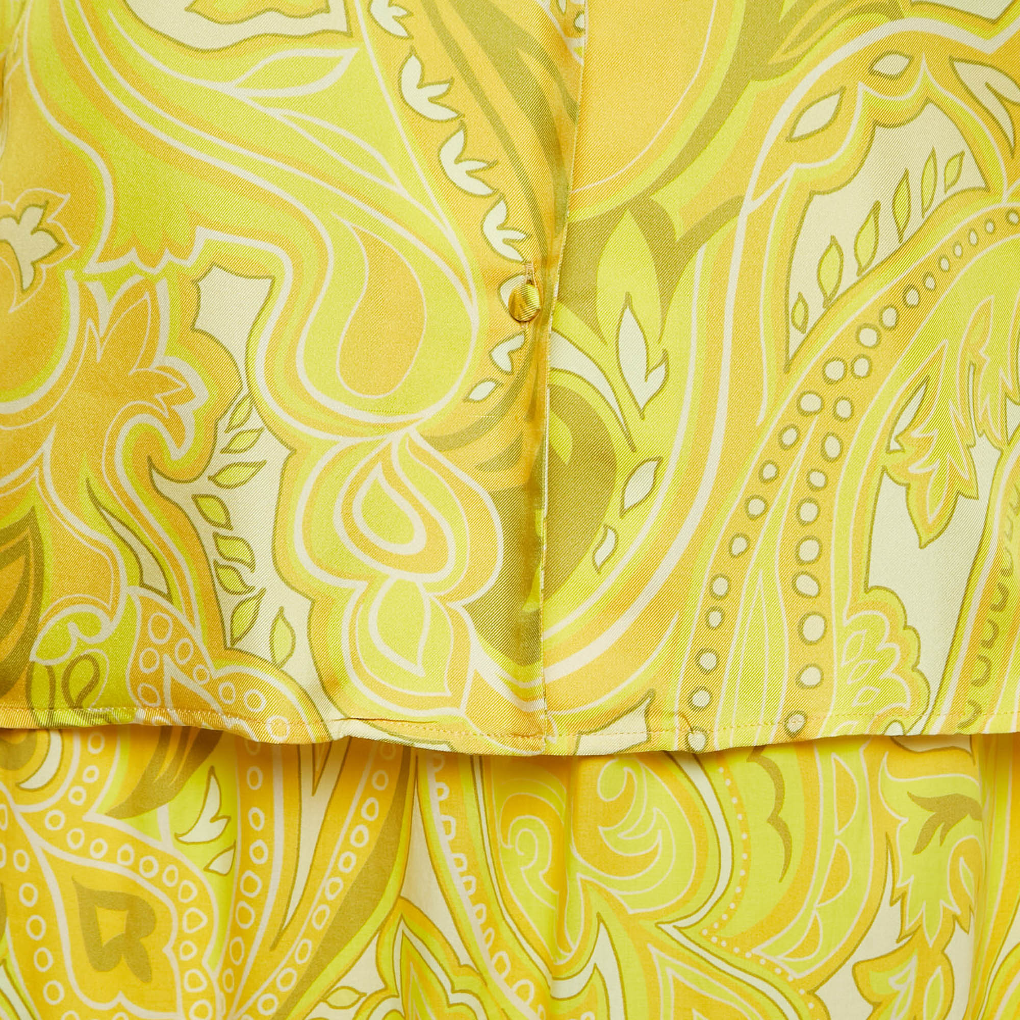 Etro Yellow Printed Silk/Cotton Shirt And Skirt Set M/L