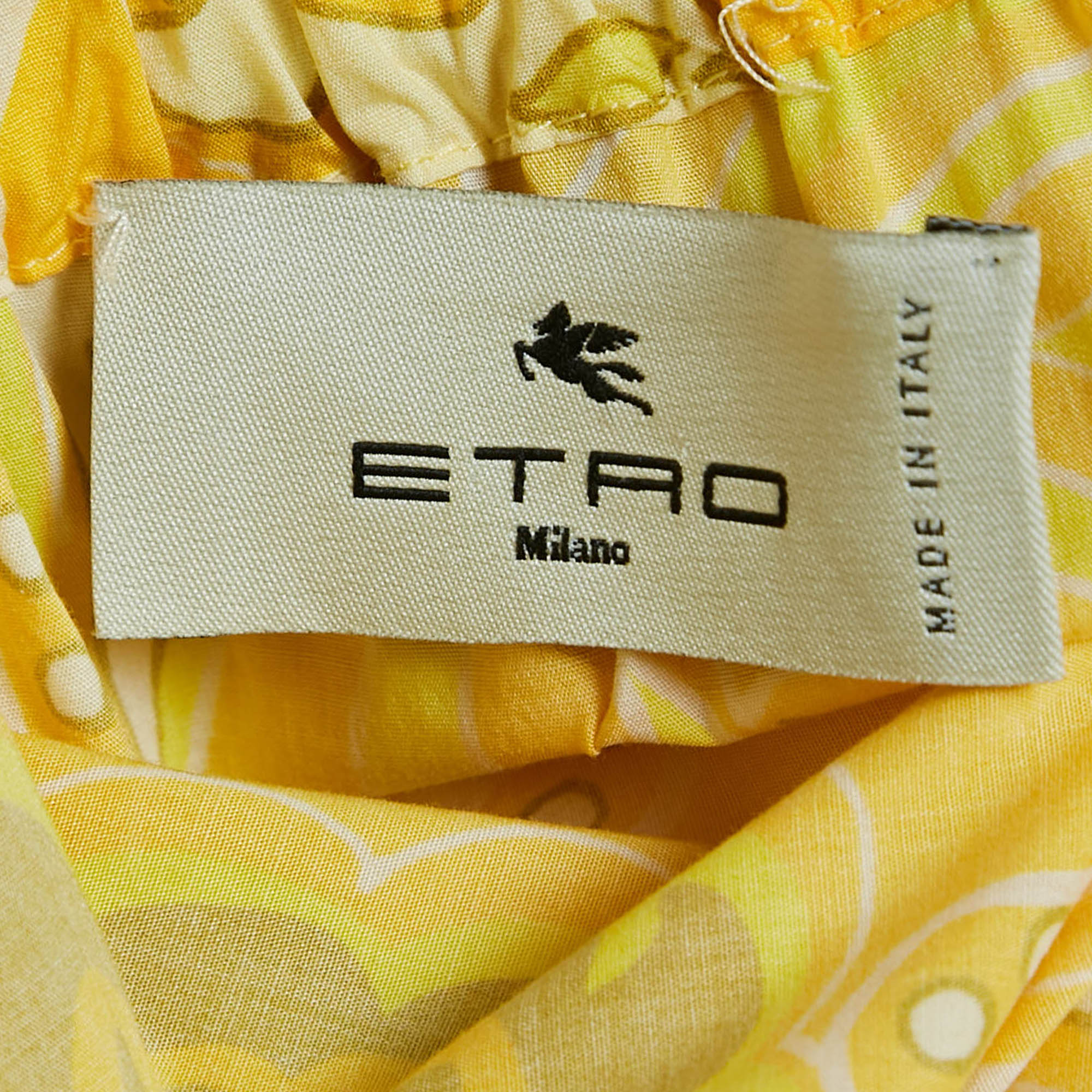 Etro Yellow Printed Silk/Cotton Shirt And Skirt Set M/L