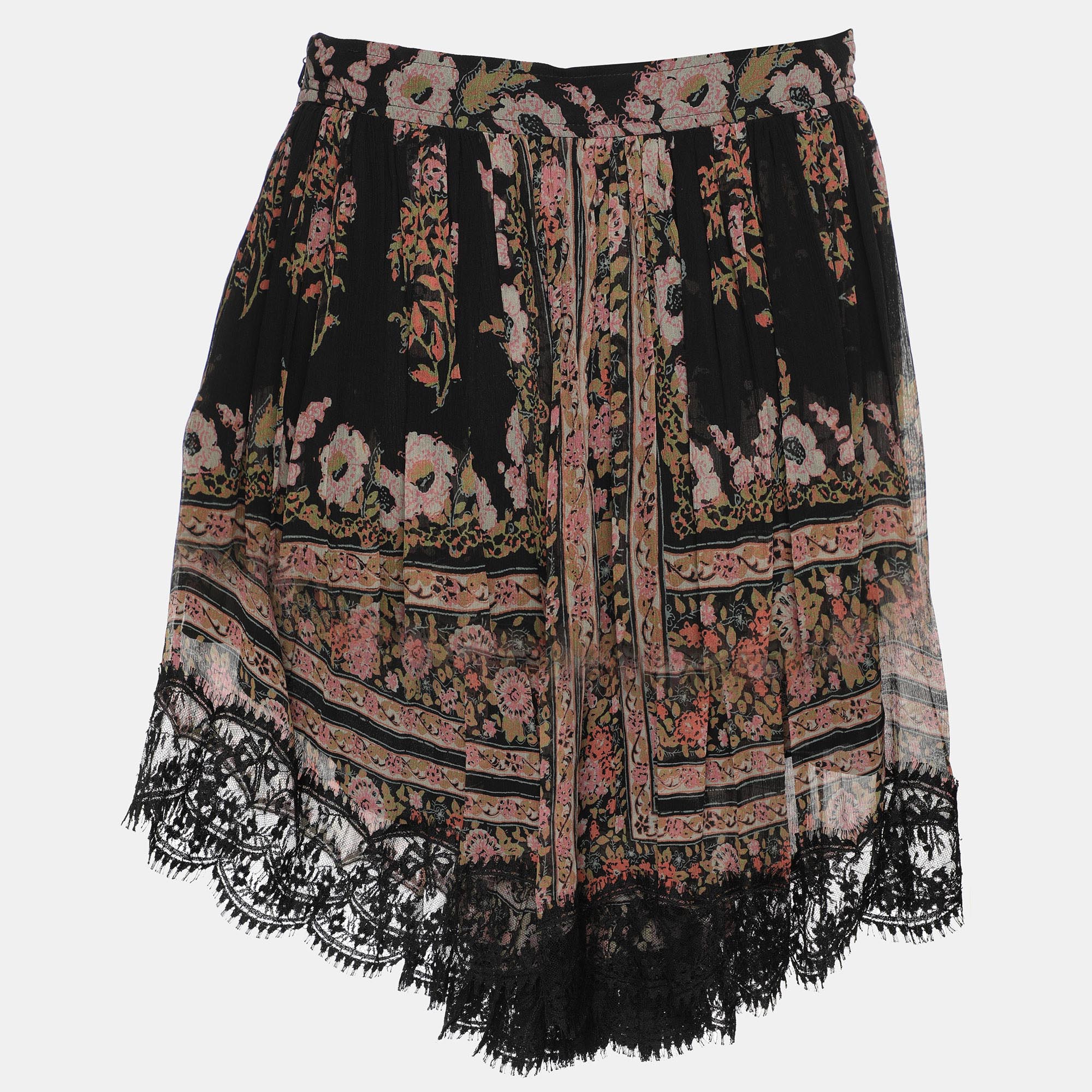 Etro Multicolor Printed Silk Lace Mini Skirt S