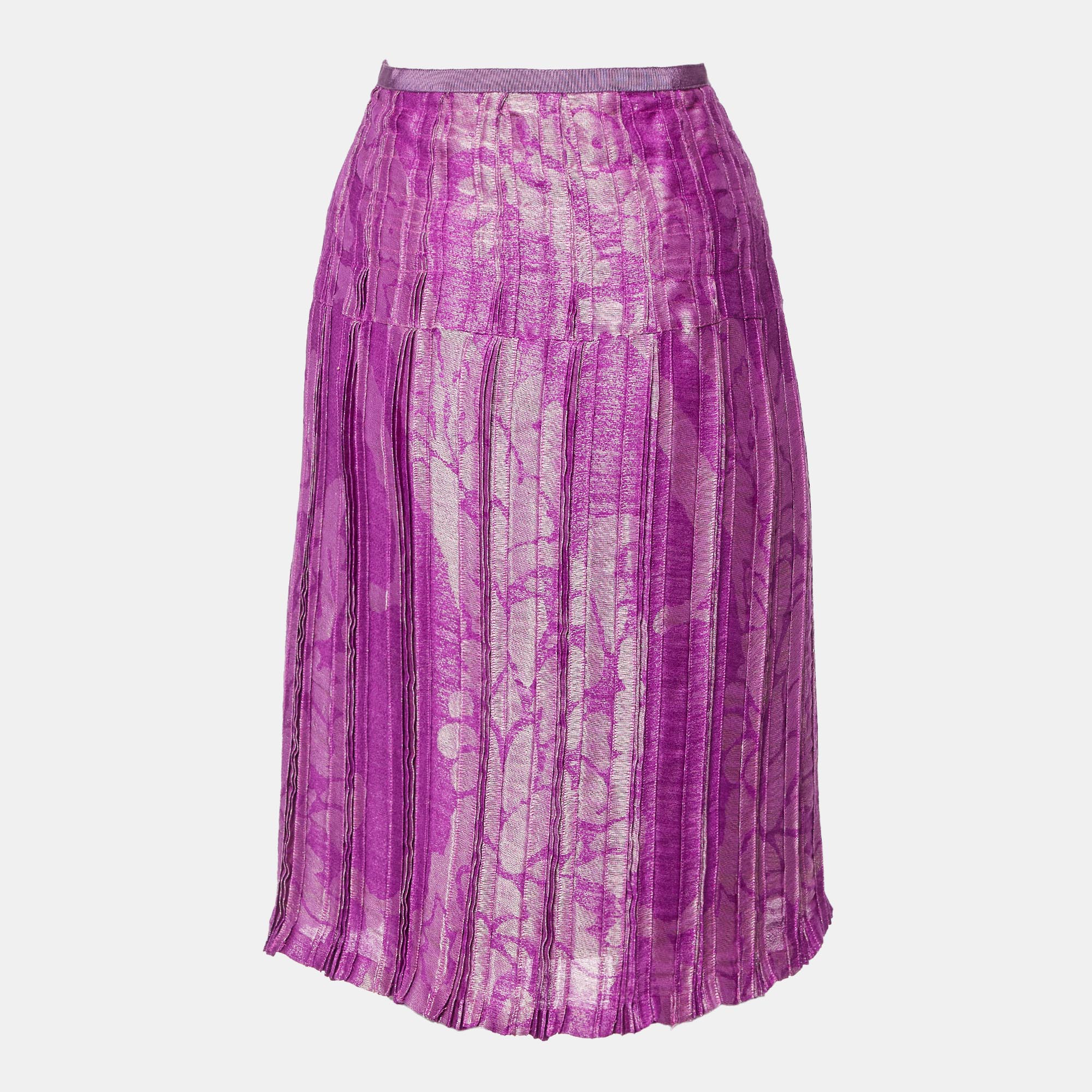 Etro Pink Lurex Jacquard Pleated Midi Skirt M