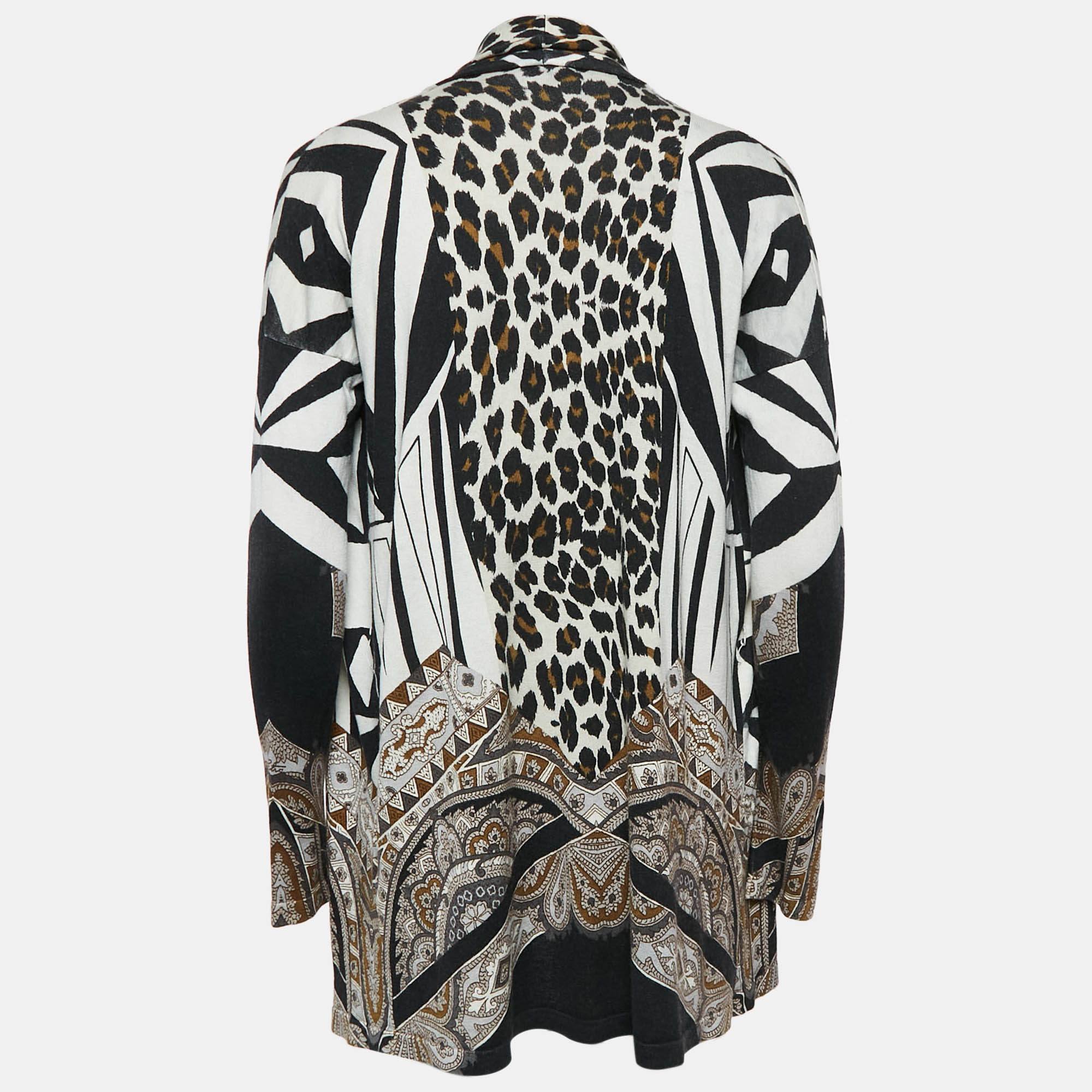 Etro Black Animal Print Jersey Open Front Cardigan M