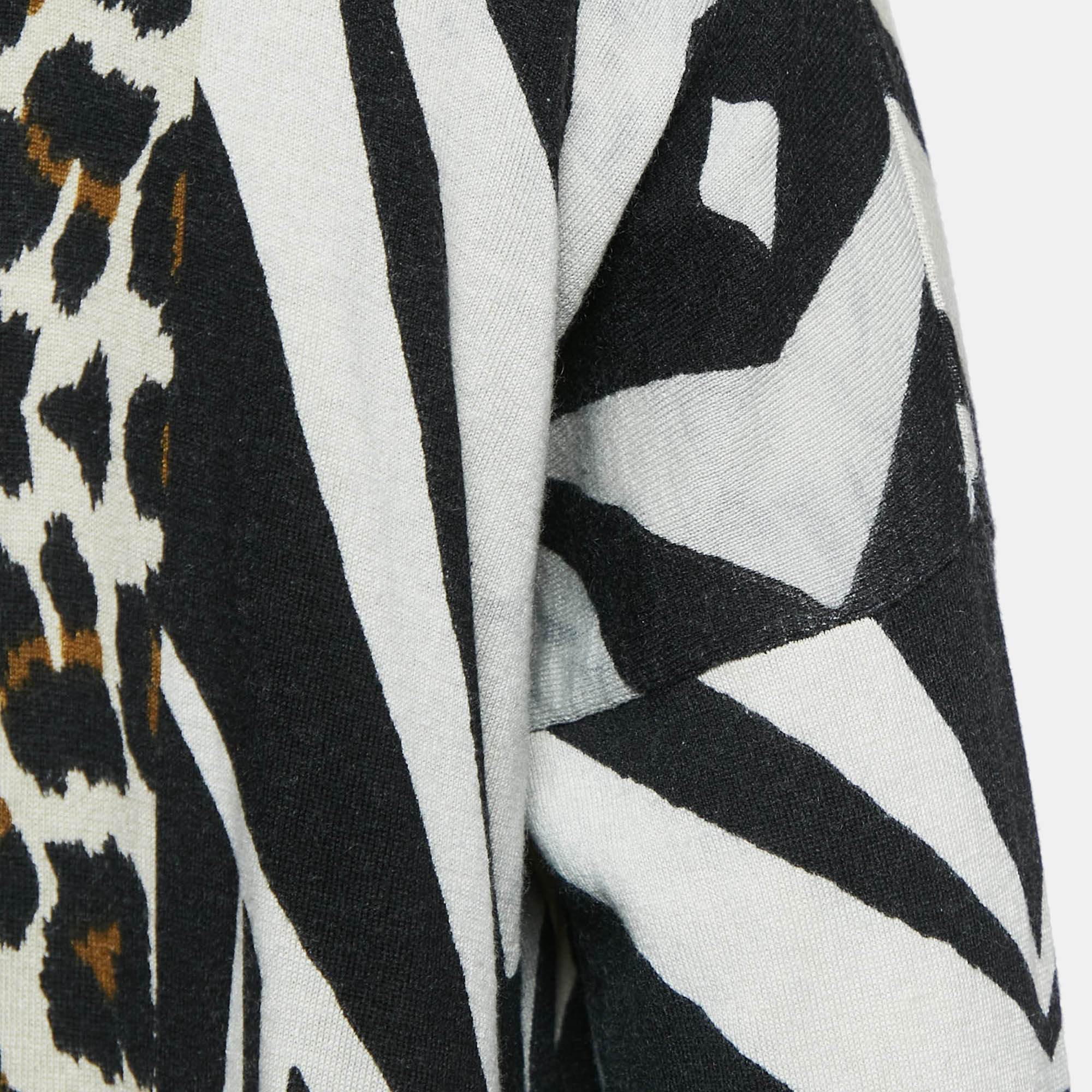 Etro Black Animal Print Jersey Open Front Cardigan M