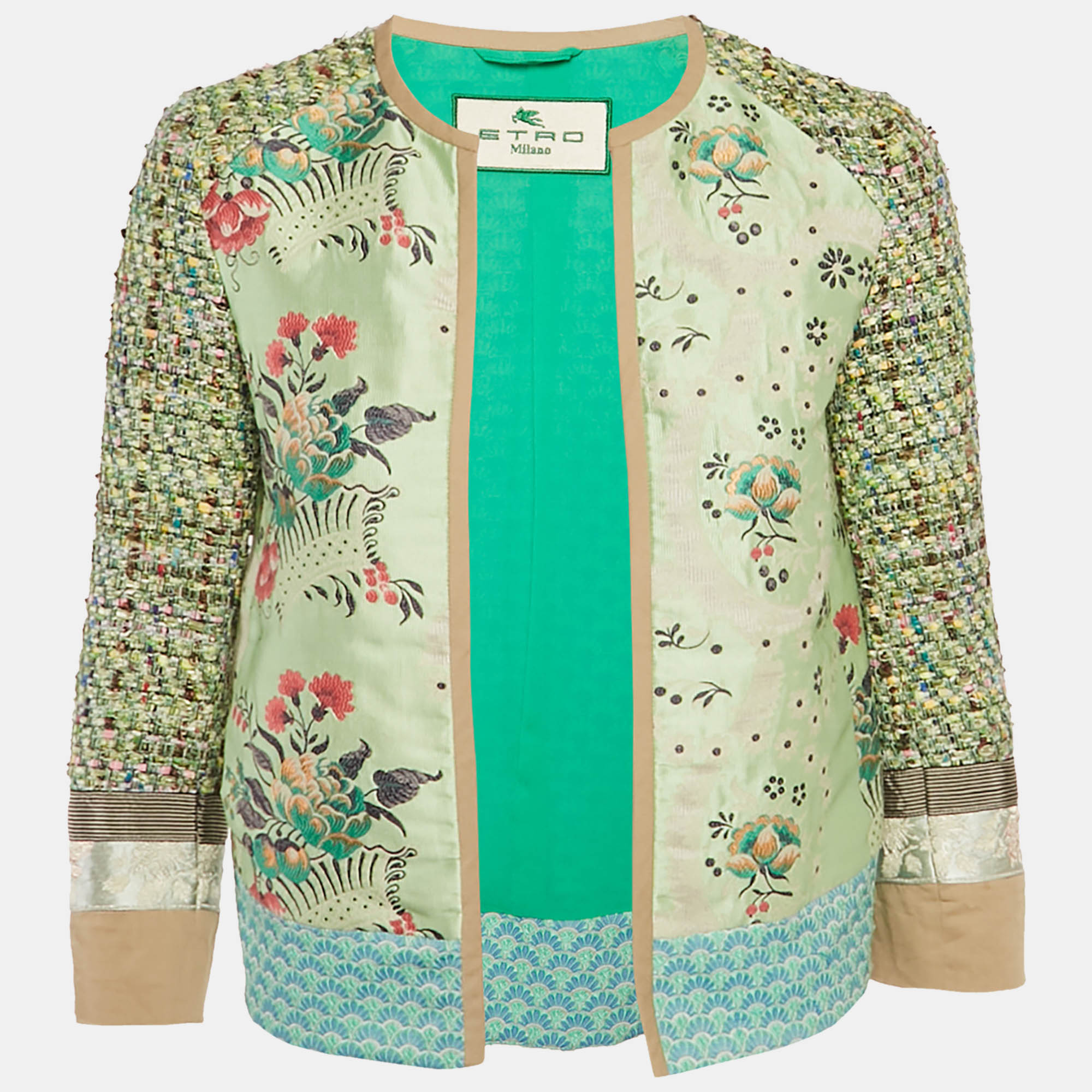 Etro Green Floral Jacquard & Tweed Shrug S
Etro Green Floral Jacquard & Tweed Shrug S