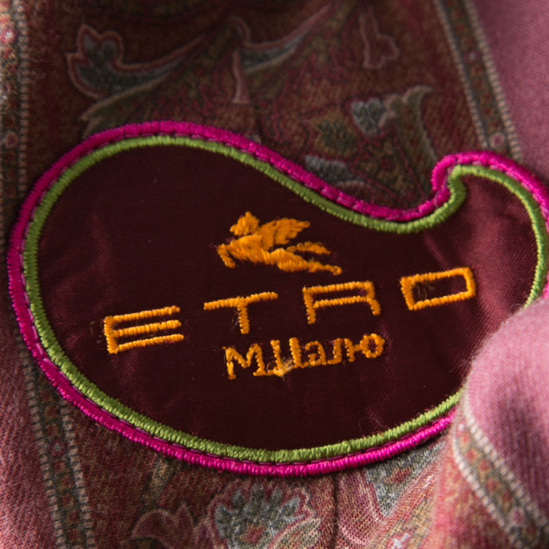 Etro Multicolor Houndstooth Plaid Floral Applique Detail Wool Blazer M