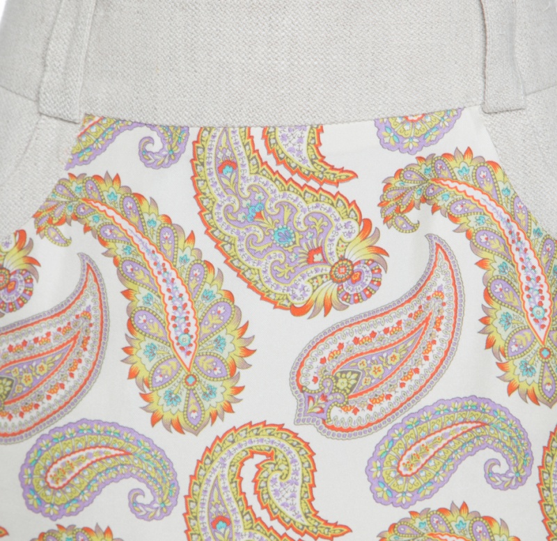 Etro Beige Linen Silk Paisley Printed Skirt M