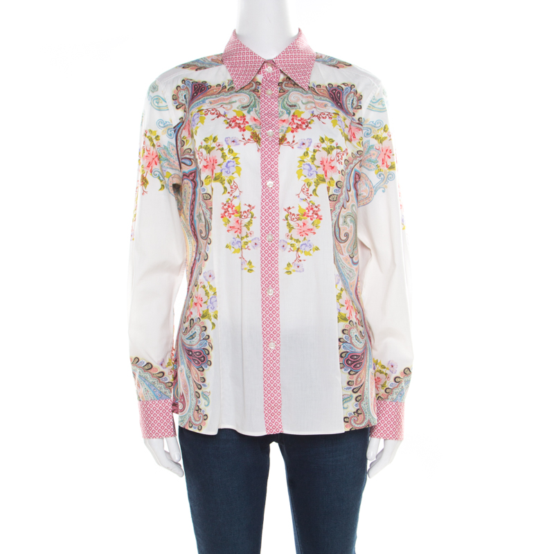 Etro Multicolor Floral And Paisley Printed Long Sleeve Shirt L