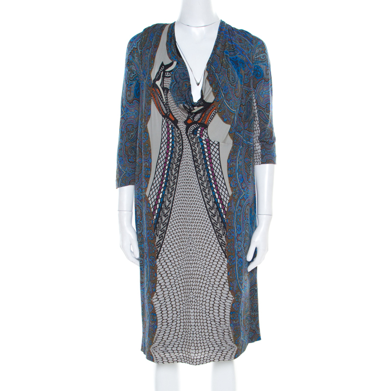 Etro Multicolor Paisley Printed Cowl Neck Shift Dress L
