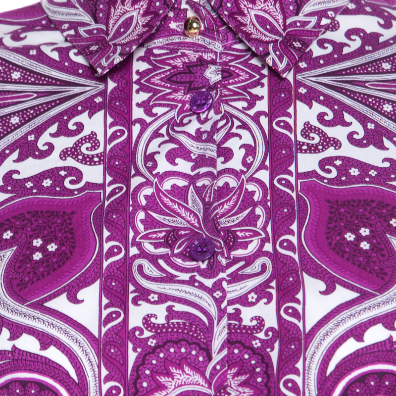Etro Purple Paisley Print Cotton Stretch Button Front Shirt M