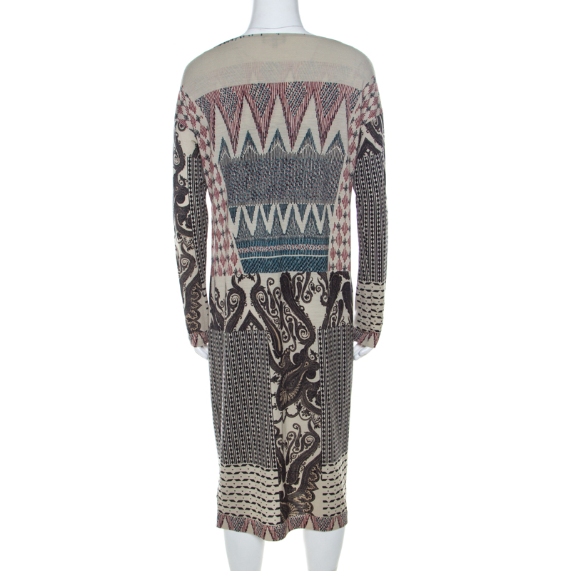 Etro Multicolor Abstract Print Wool Knit Sheath Dress L