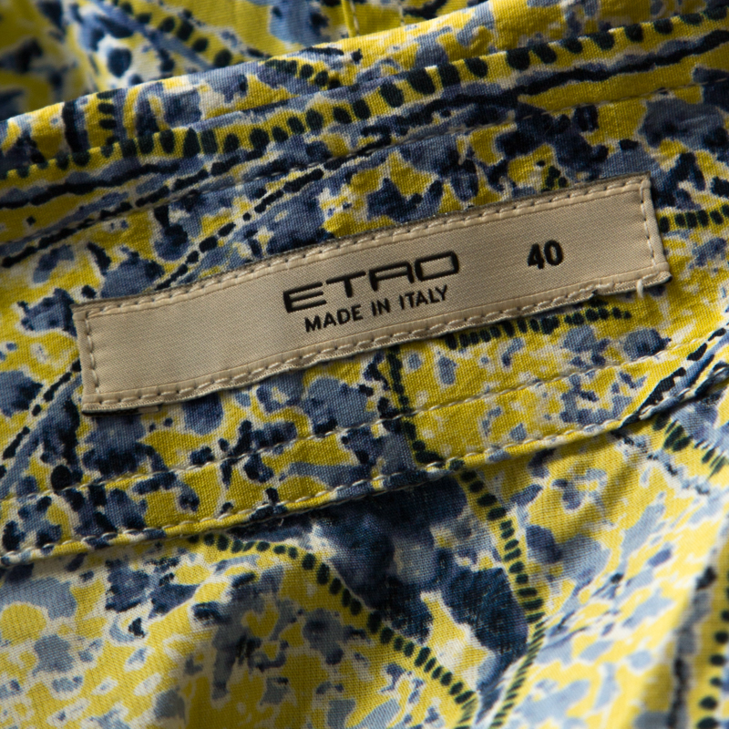 Etro Yellow Paisley Print Cotton Button Front Blouse S