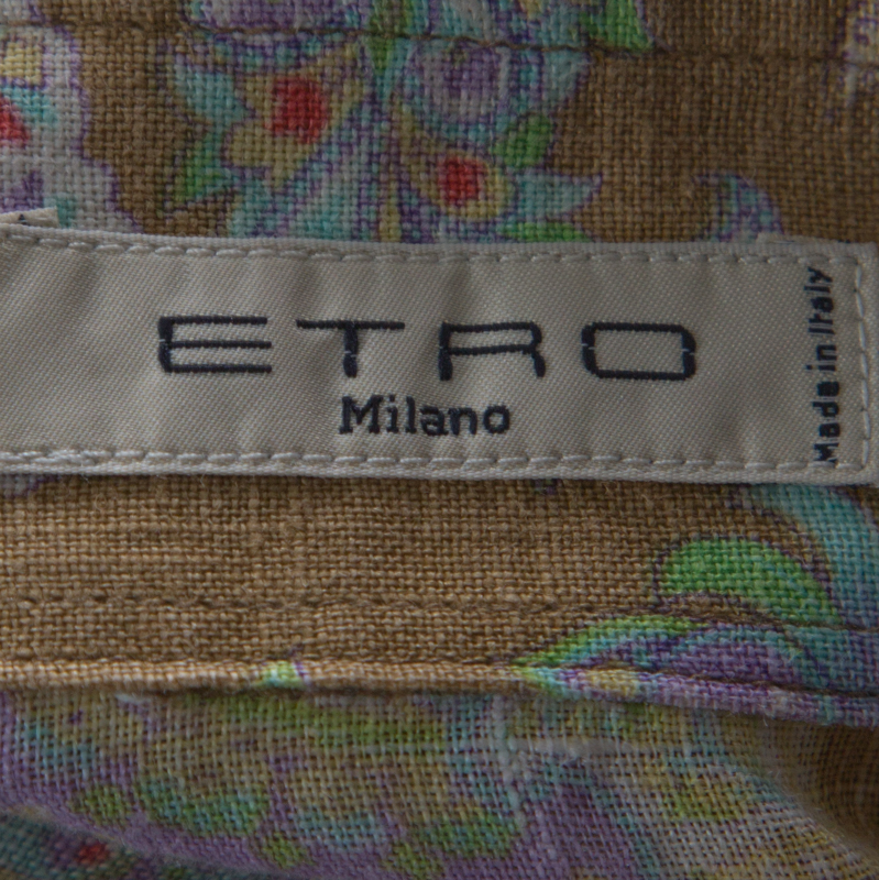 Etro Multicolor Paisley Print Linen Long Sleeve Button Front Shirt S