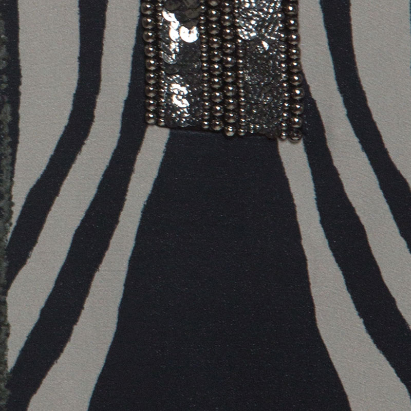 Etro Grey Zebra Print Embellished Neckline Shift Dress M