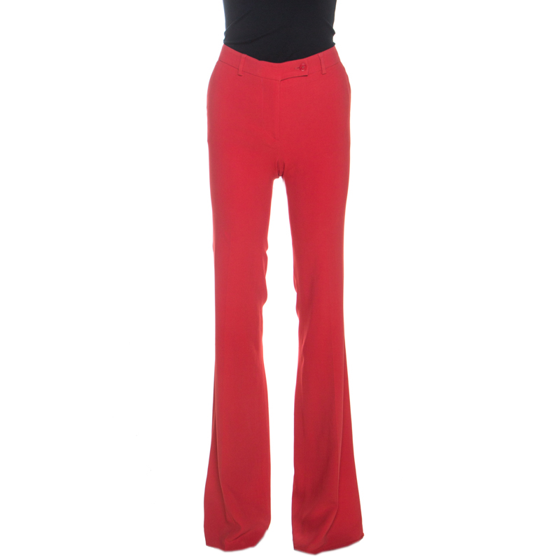 Image of Etro Red Stretch Crepe Wide Leg Palazzo Pants M