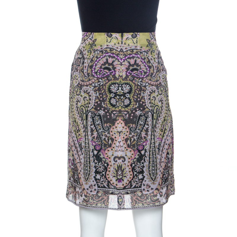 Etro Multicolor Paisley Print Silk Skirt S