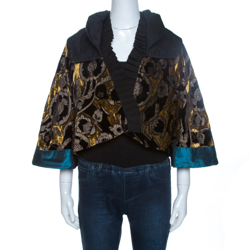Image of Etro Multicolor Velvet Jacquard Cropped Kimono Jacket S