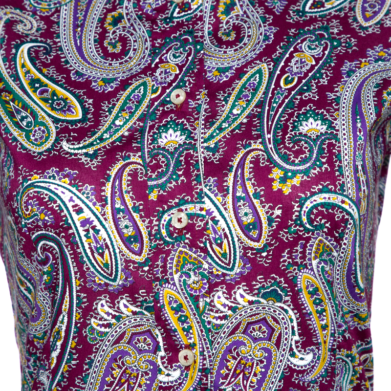 Etro Purple Paisley Print Stretch Cotton Long Sleeve Shirt S