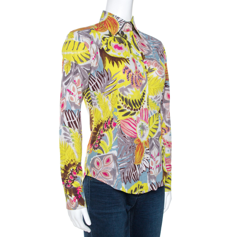 

Etro Multicolor Crayon Floral Printed Cotton Jacquard Shirt