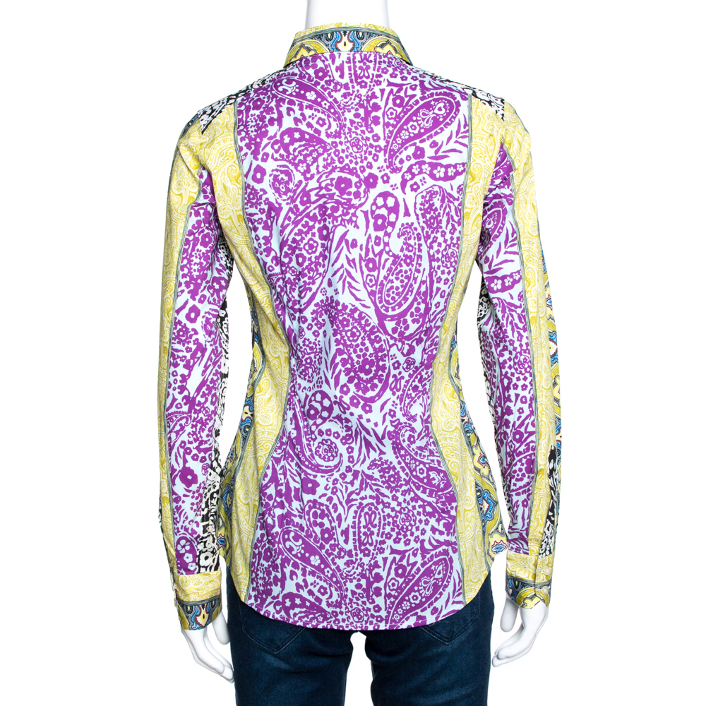 Etro Multicolor Panelled Paisley Print Stretch Cotton Shirt S