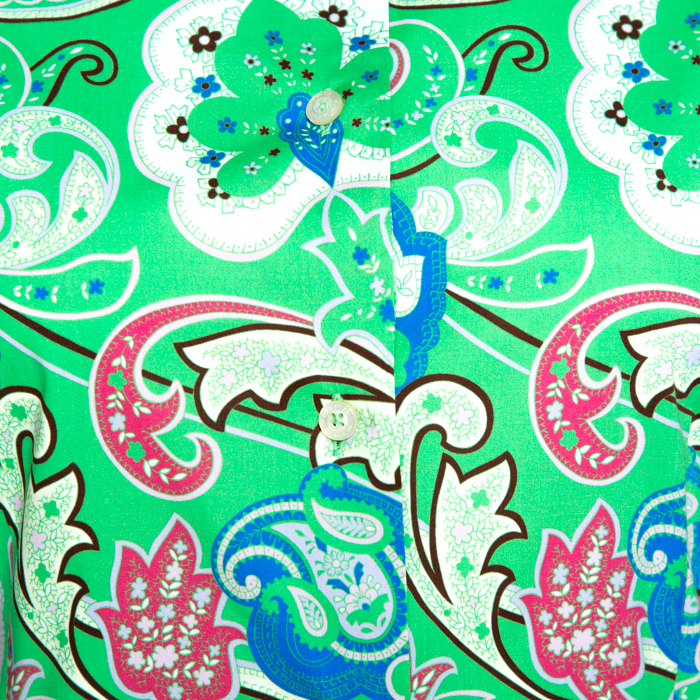 Etro Green Floral Paisley Print Stretch Cotton Shirt S