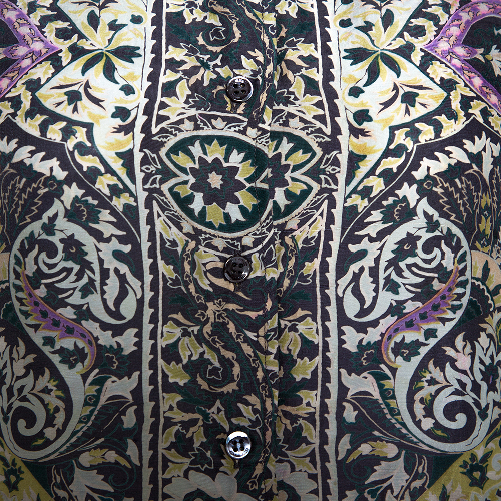 Etro Multicolor Floral Paisley Print Silk Long Sleeve Shirt M