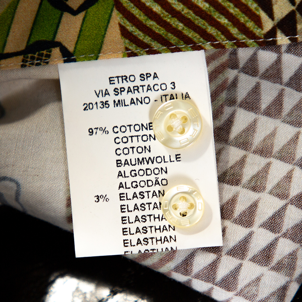 Etro Yellow Stretch Cotton Multi Print Button Front Shirt L