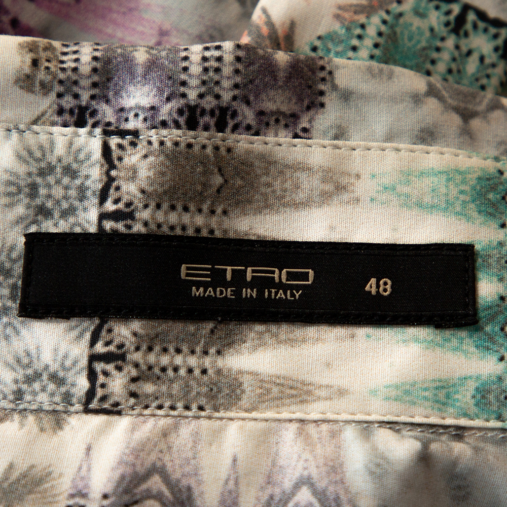 Etro Multicolor Abstract Printed Stretch Cotton Button Front Shirt L
