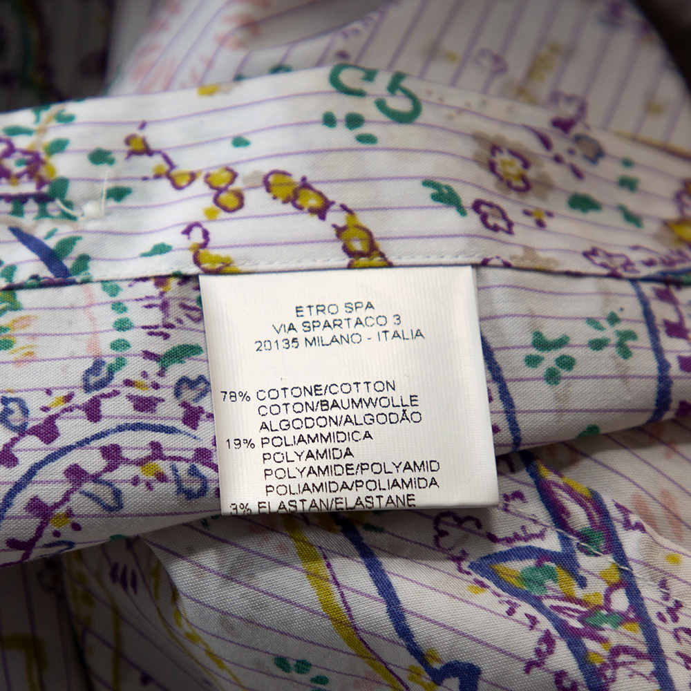 Etro Multicolor Striped Paisley Printed Cotton Button Front Shirt L