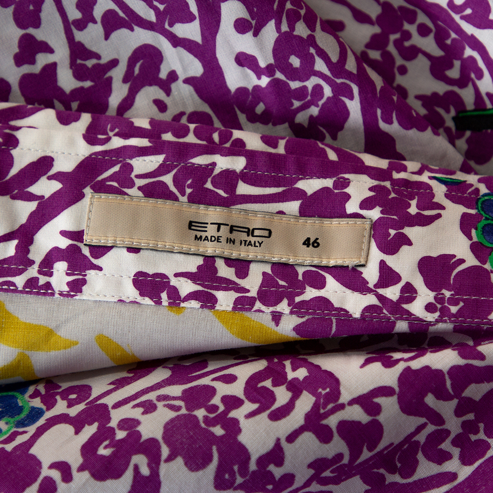 Etro Purple Floral Print Stretch Cotton Long Sleeve Shirt L