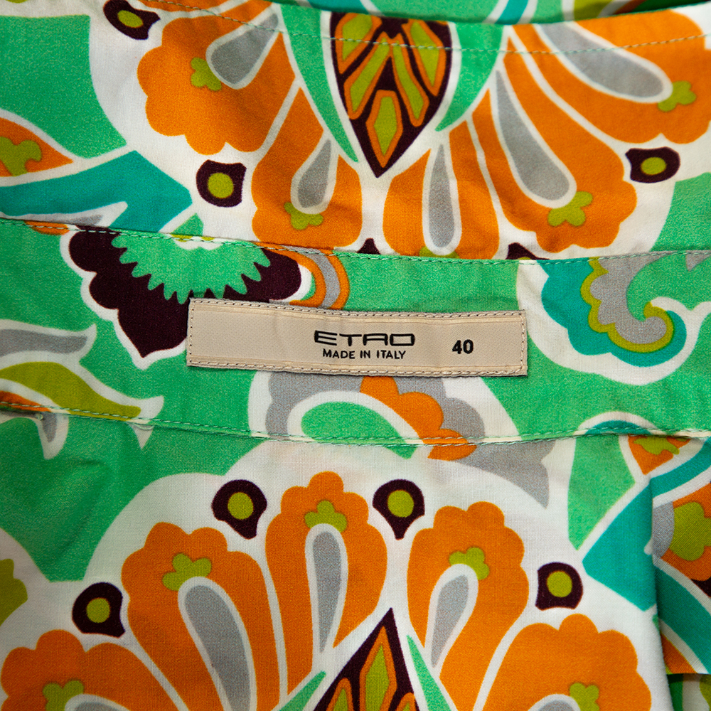 Etro Mint Green Macro Paisley Print Cotton Shirt S