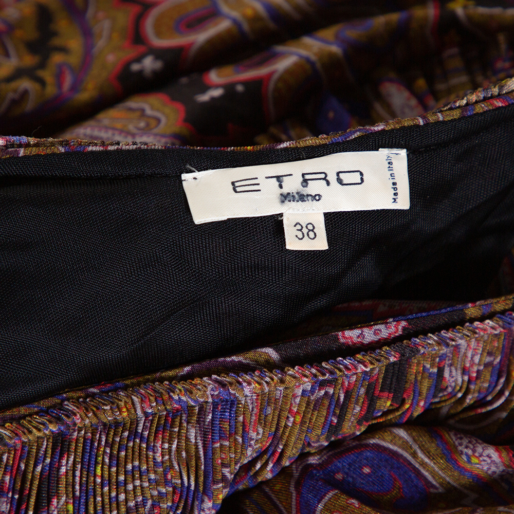 Etro Olive Green Paisley Print Stretch Jersey Ruffled Maxi Dress S