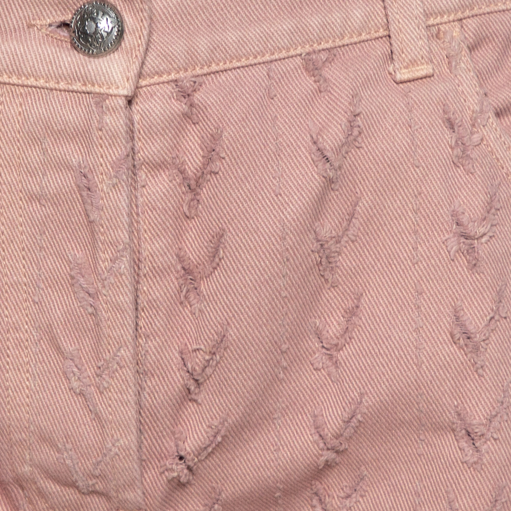 Etro Pink Cotton Distressed Pattern Straight Leg Jeans S