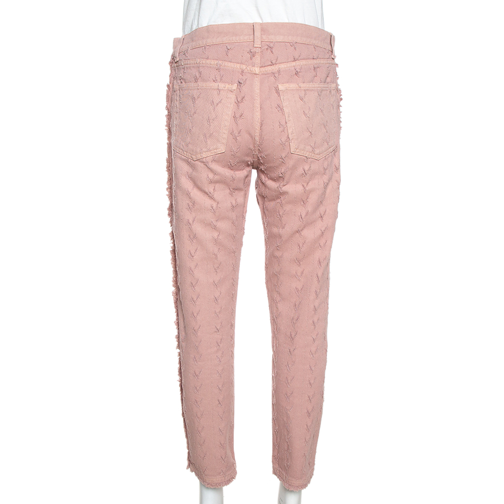 Etro Pink Cotton Distressed Pattern Straight Leg Jeans S