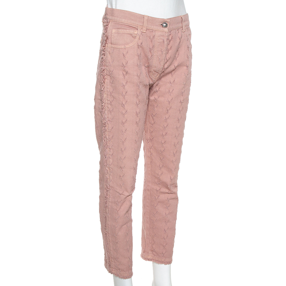 Etro Pink Cotton Distressed Pattern Straight Leg Jeans S