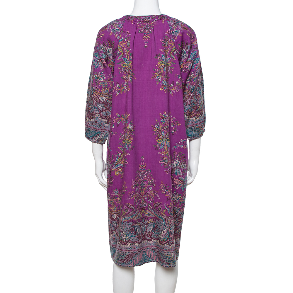 Etro Purple Floral Print Wool Shift Dress M