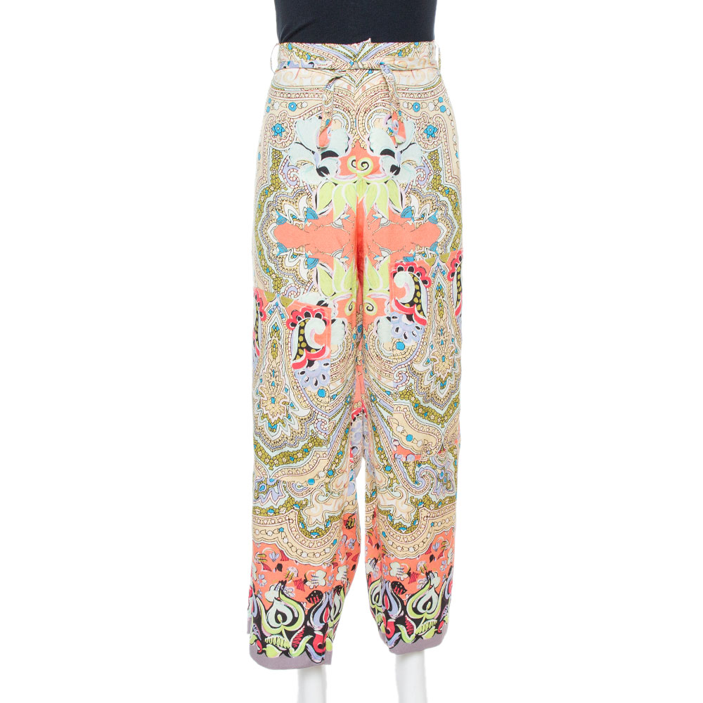Image of Etro Multicolor Floral Print Silk Crepe Palazzo Pants L