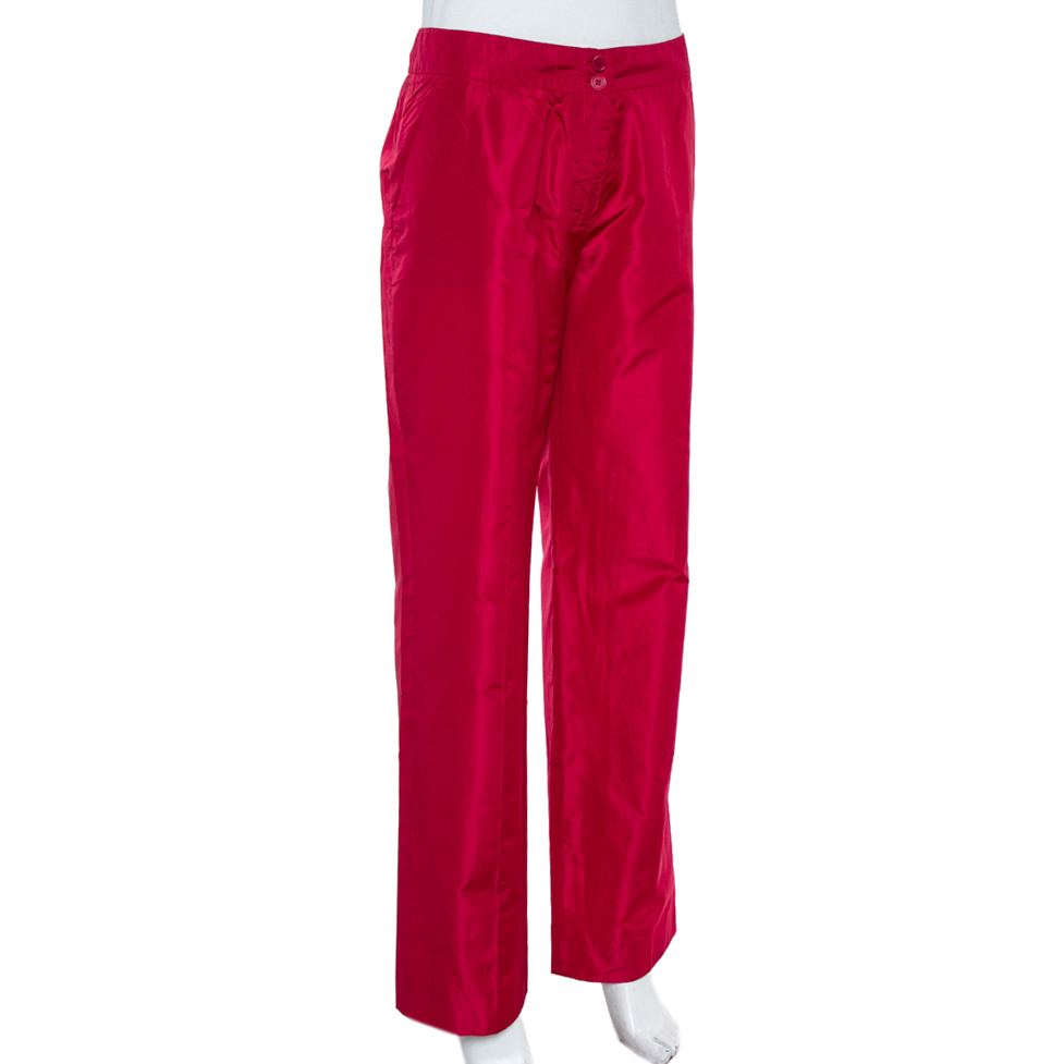 Etro Red Silk Straight Leg Trousers L