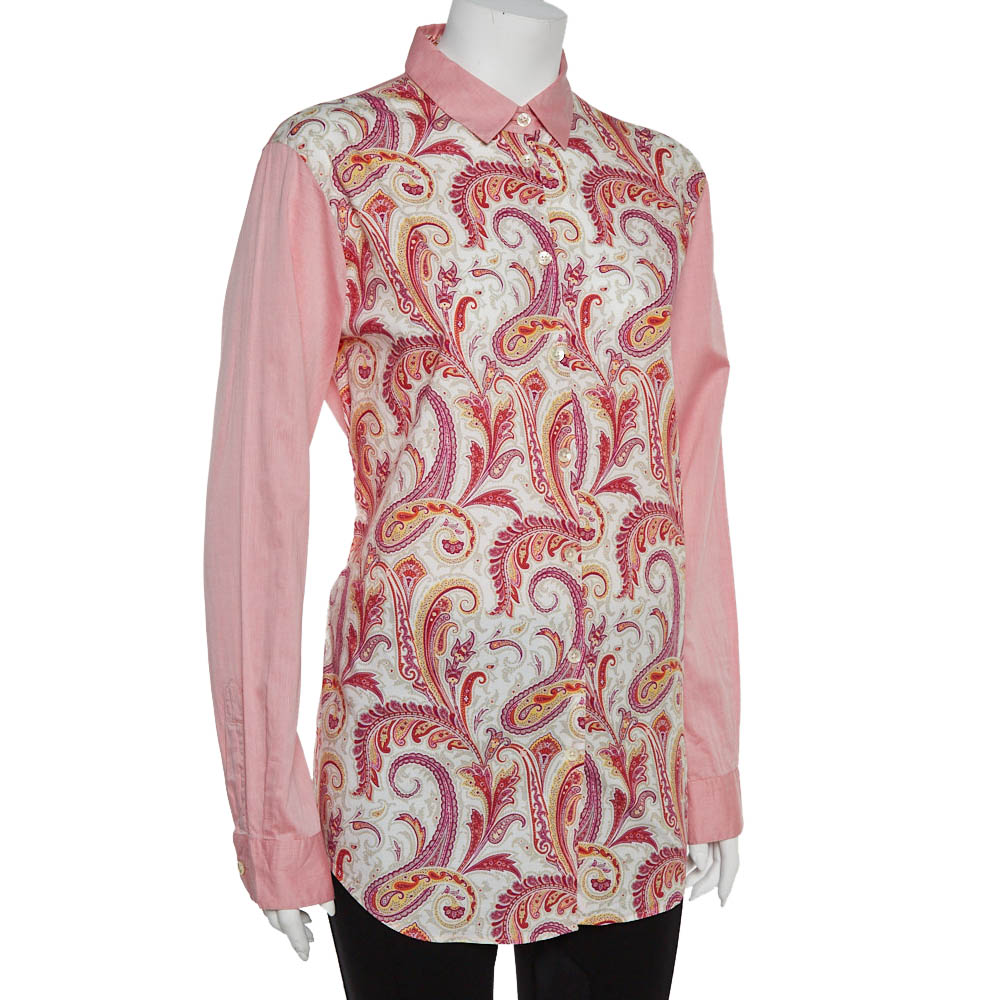 Etro Pink Paisley Print Cotton Button Front Shirt L