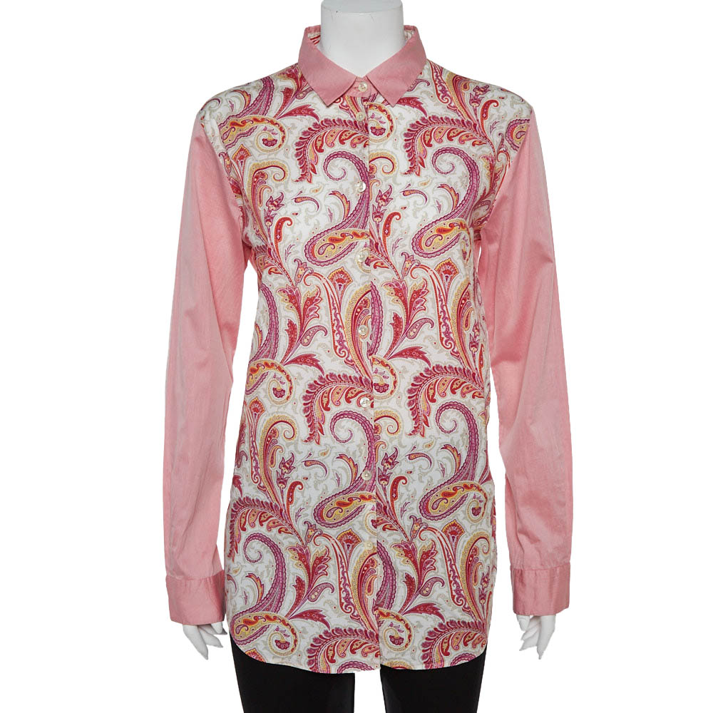Etro Pink Paisley Print Cotton Button Front Shirt L