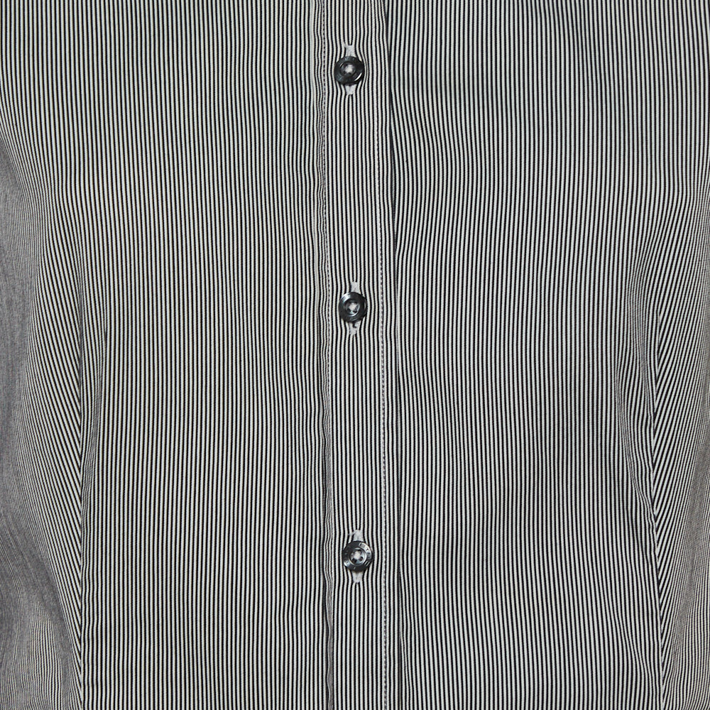 Etro Black And White Cotton Stripe Body With Paisley Print Shirt L
