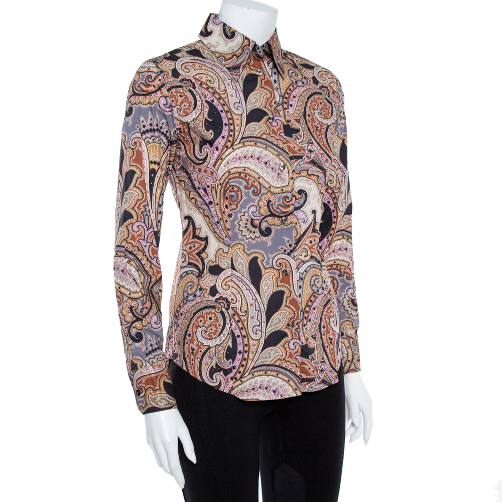 Etro Multicolor Cotton Print Fitted Shirt S