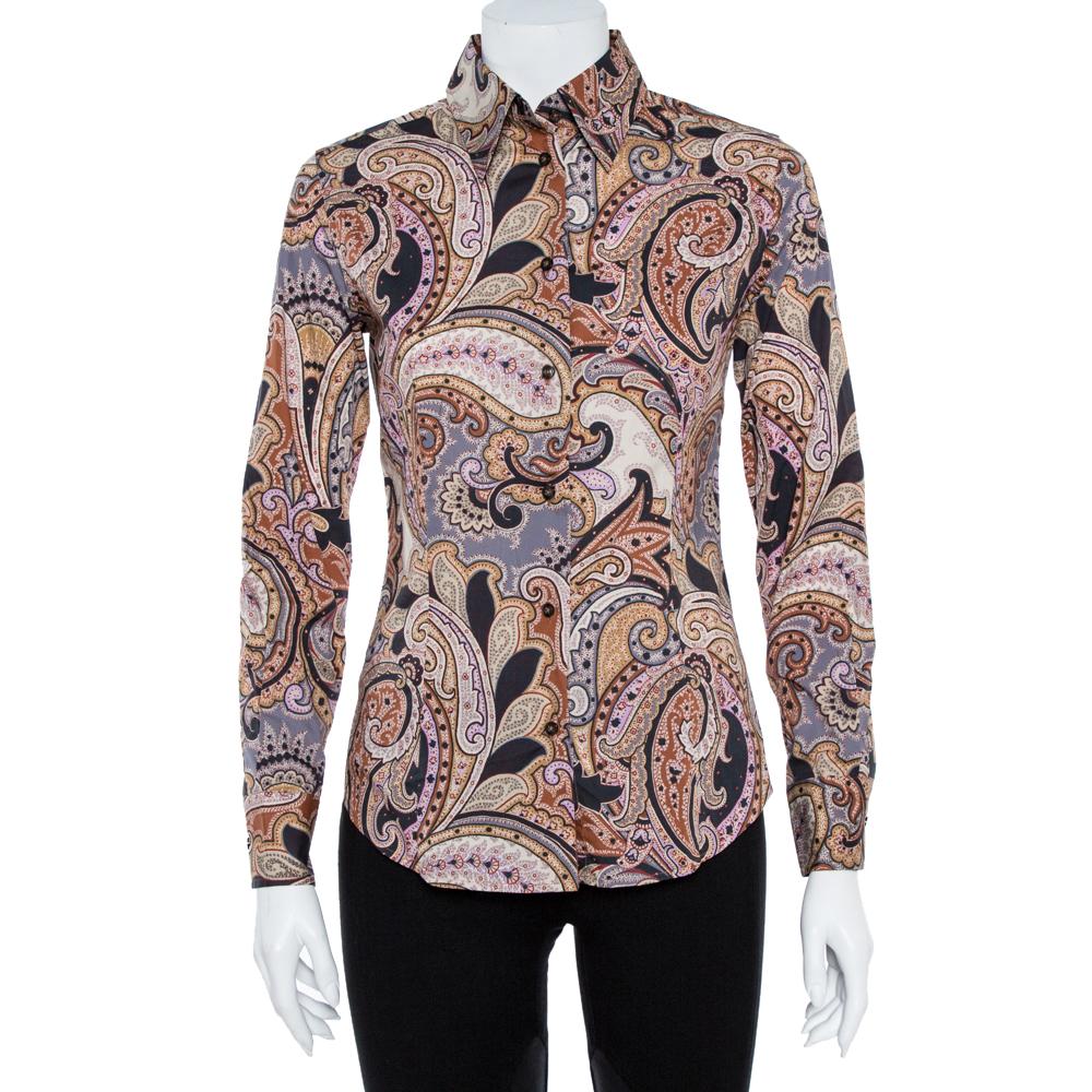 Etro Multicolor Cotton Print Fitted Shirt S