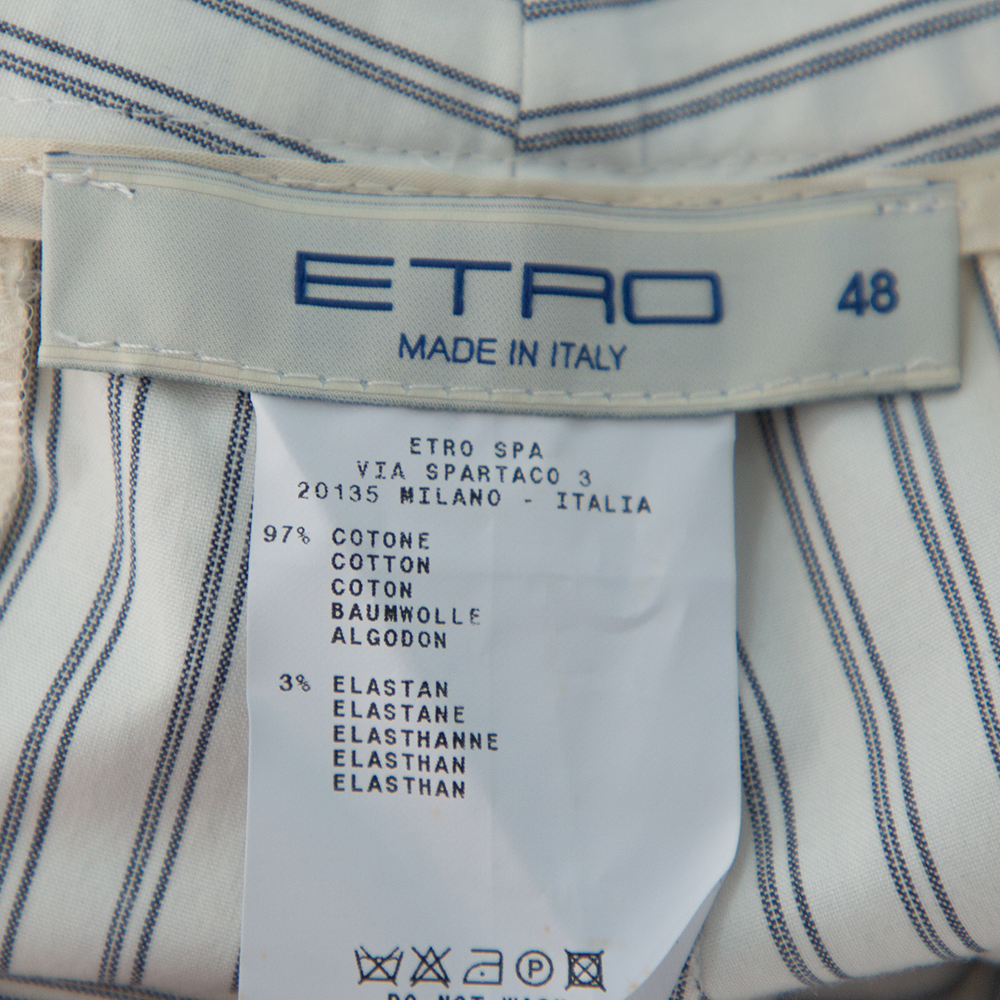 Etro White Pinstriped Cotton Straight Leg Pants L